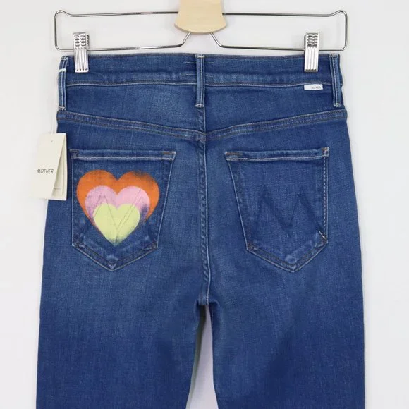 NWT Mother The Super Stunner Ankle Jeans Heart Print Pocket Double Vision 26 - Picture 7 of 8